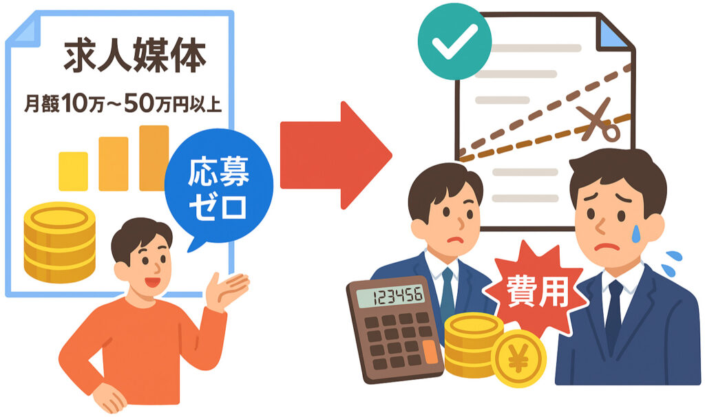 特に大手求人媒体では、月額10万〜50万円以上の掲載費が発生する一方で、地方やニッチな業種では「高額でも応募ゼロ」といったケースも実際に発生しています。